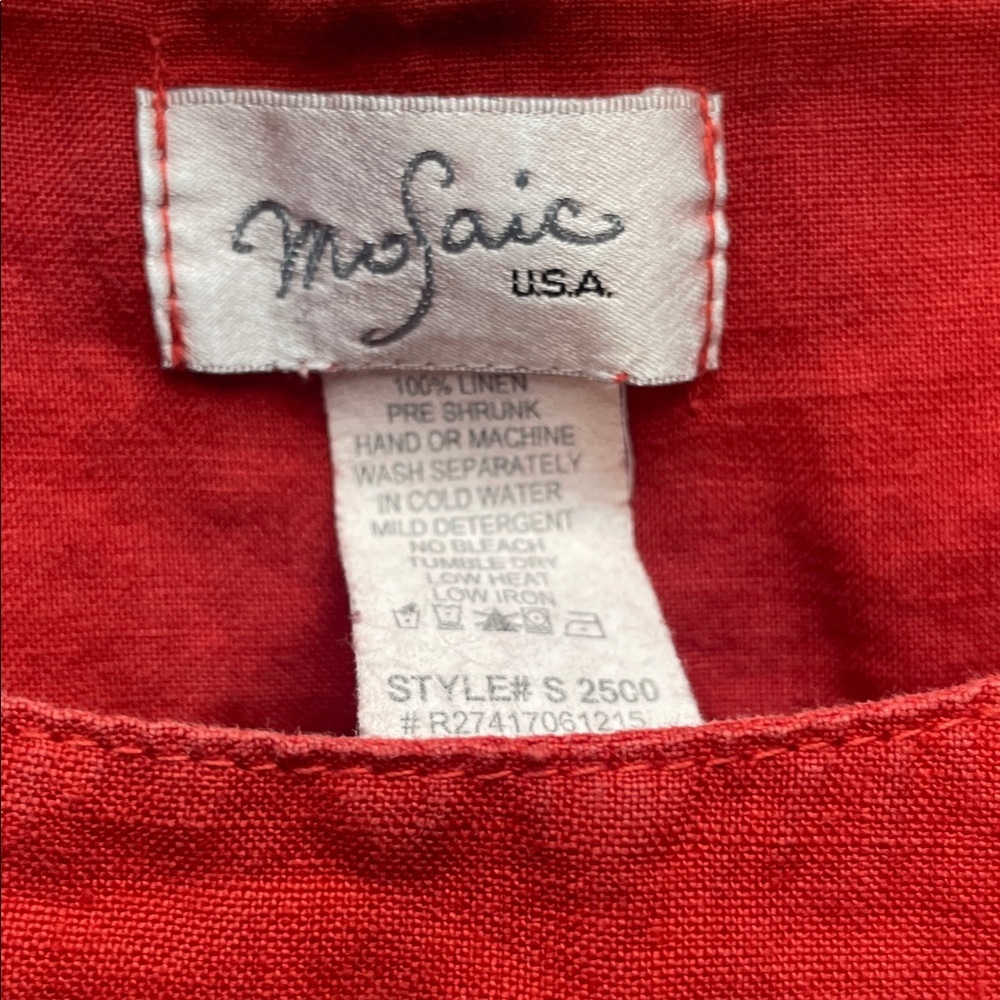 Mosaic USA Linen Pre-Shrunk Lagenlook Red Tunic Top - Picture 2 of 4